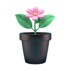 A flower in a pot with green leaves