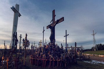Eastern Poland/ Podlaskie Voivodeship/ Catholicism/ hills of crosses/ Sanctuary of St. Our Lady of Sorrows in Holy Water - obrazy, fototapety, plakaty