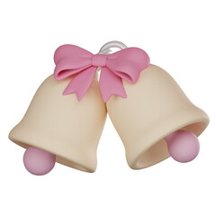 3D rendering of minimal wedding bell icon, symbolizing love and romantic, transparent background.