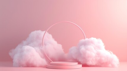 Pink Colored Theme Podium with Sky and Clouds