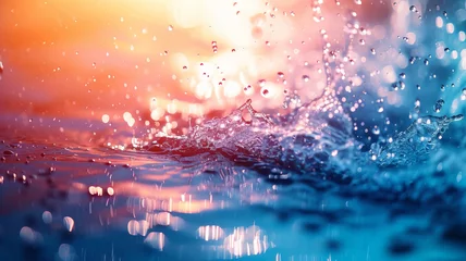 Fotobehang Vibrant water splashes in hues of sunset, a dynamic mix of serenity and movement AI Generative. © Alisa