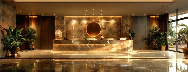 3d render of luxury hotel interior lobby and reception