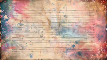 Obraz premium Scrapbooking journal sheet, glitter, sparkles, ruled paper, brush stroke, colors, art.