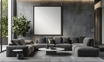 Mockup poster frame on the wall of living room, Generative AI 