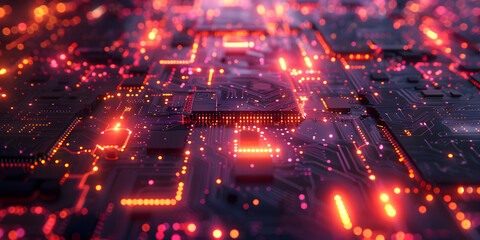 Fototapeta na wymiar Circuit Breaker Cyber Technology Glow In The Dark Background, Micro Nano Chip Technological Background.