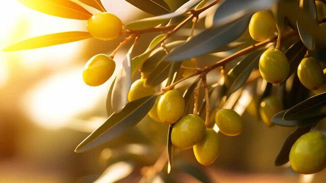 Olive tree branches at sunset