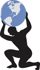 Creative idea businessman lifting the earth over the head on transparent background. Business Marketing design. Earth day message poster idea. PNG file