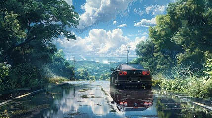 anime, Natural Landscapes,revolution, cars, baseless claim , hyper realistic