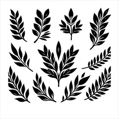 Laurel Wreath Icon White. Minimal laurel sign silhouette vector illustration. - obrazy, fototapety, plakaty