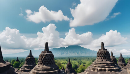 Borobudur Temple, Yogyakarta, Java, Indonesia.. Generative AI - obrazy, fototapety, plakaty
