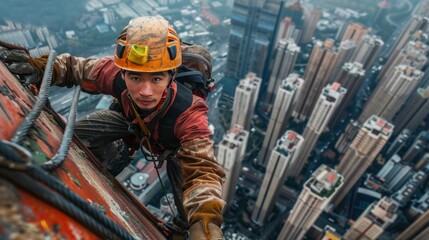 Fototapeta premium building construction workers Wear safety gear to prevent falls from heights.