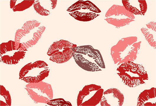 Vector seamless background kiss print, lips, valentine day