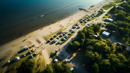Aerial view of Campground along the beach