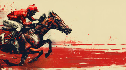Illustration of Horse Racing Over Colorful Grunge Background, Generative AI