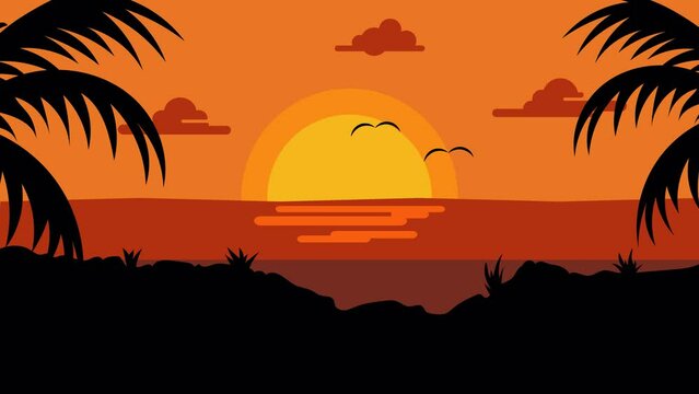 sunset on the beach 4k animation 