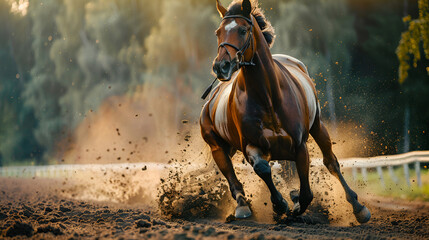 Race horses with jockeys on the way of home straight, Ai generated - obrazy, fototapety, plakaty