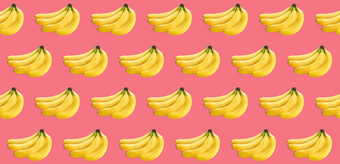 a bunch of yellow bananas on a pink texture. lots of bananas on a light texture © Григорий Юник
