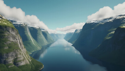 Fjord and fjord in Norway. 3d render. Generative AI