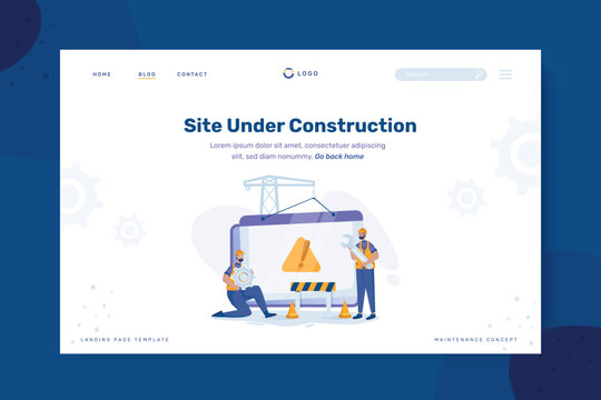 Website under construction illustration on landing page design