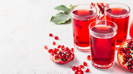 pomegranate drink in glasses on white background. Generative Ai