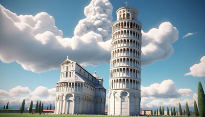 Leaning Tower of Pisa in Tuscany, Italy, Europe. Generative AI - obrazy, fototapety, plakaty