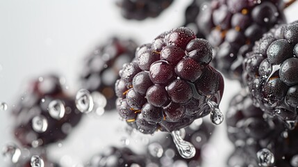 Fresh blackberries with water droplets, a refreshing and juicy fruit close-up with clarity.