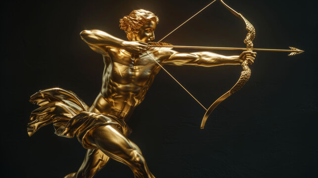 A golden statue of a centaur archer poised to release an arrow, combining myth with elegance.