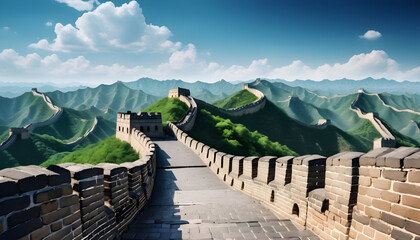 Majestic Great Wall of China near Beijing in sunny summer day. Generative AI
