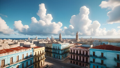 Panoramic view of the old town of Havana, Cuba. Generative AI - obrazy, fototapety, plakaty