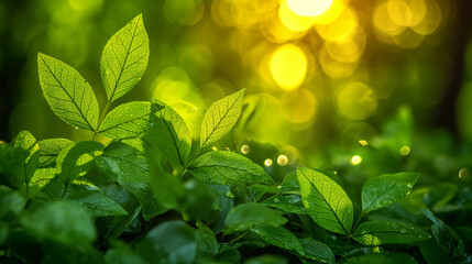 Fototapeta na wymiar Green ferns in a dark forest.