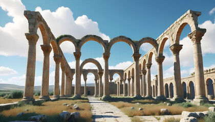 Ruins of the Roman aqueduct in Jerash, Jordan. Generative AI - obrazy, fototapety, plakaty