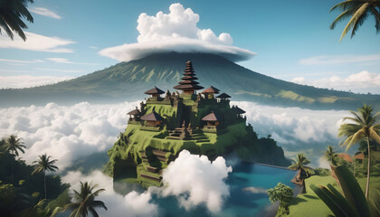 Temple on the island of Bali. 3D rendering. Generative AI