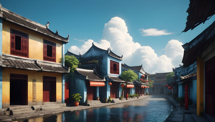 The old town of Hoi An, Vietnam in a summer day. Generative AI