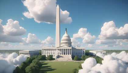 The United States Capitol in Washington, DC. 3D rendering. Generative AI