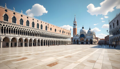 Naklejka premium Venice, Italy. Panoramic view of the Piazza San Marco. Generative AI