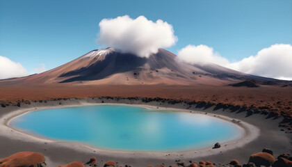 Volcanic landscape with blue lagoon in the middle of the volcano. Generative AI