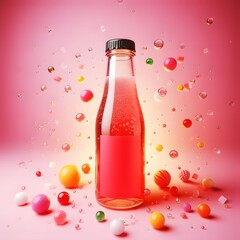 Soft drink bottle mockup isolated againt a pink background. Ai Generated.
