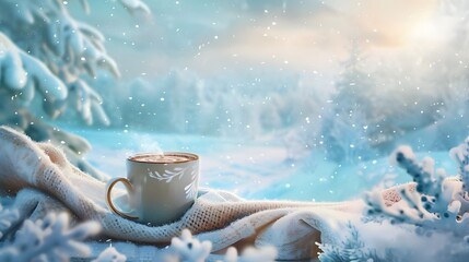 cup of coffee in winter - obrazy, fototapety, plakaty