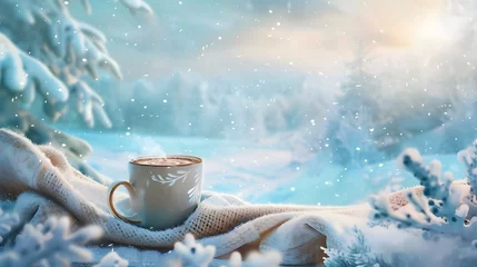 Deurstickers cup of coffee in winter © Khalkha