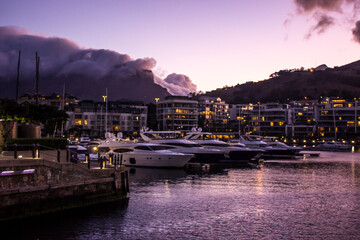 Early evening view of the Marina at the V&A Waterfront in Cape Town, South Africa,