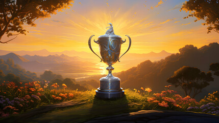 The prize cup at the sunny dawn