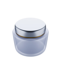 Transparent blue cream facial jar with lid, rendered in 3D. Ideal for advertising signage, product design, sales, and product coding.