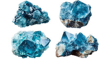 Hemimorphite digital art collection showcasing isolated gemstones with a transparent background: a top view of vibrant blue and green crystals perfect for luxurious design elements.