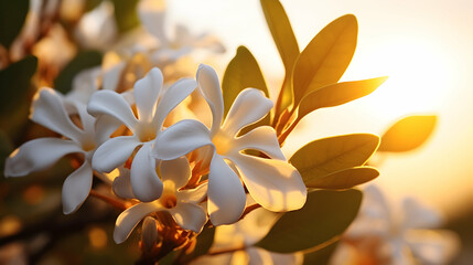 White neroli flower detail sunset