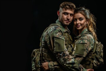Fototapeta premium A Man and a Woman in Military Uniforms