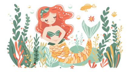 Fototapeta na wymiar Beautiful little mermaid. Hand drawn vector illustration