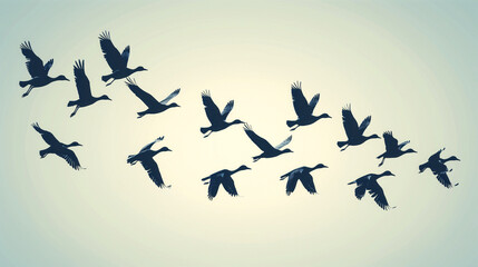 Together We Soar, Flock of Birds in Formation, Symbolizing Collective Strength and Collaborative...