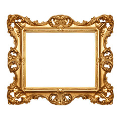 Ornate Baroque Style Golden Picture Frame with Intricate Details on a Transparent Background