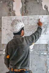Focused Architect Reviewing Blueprints at Site