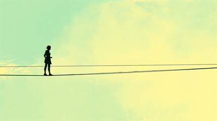 Balancing Act, a person walking a tightrope, representing the delicate balance required in life or business